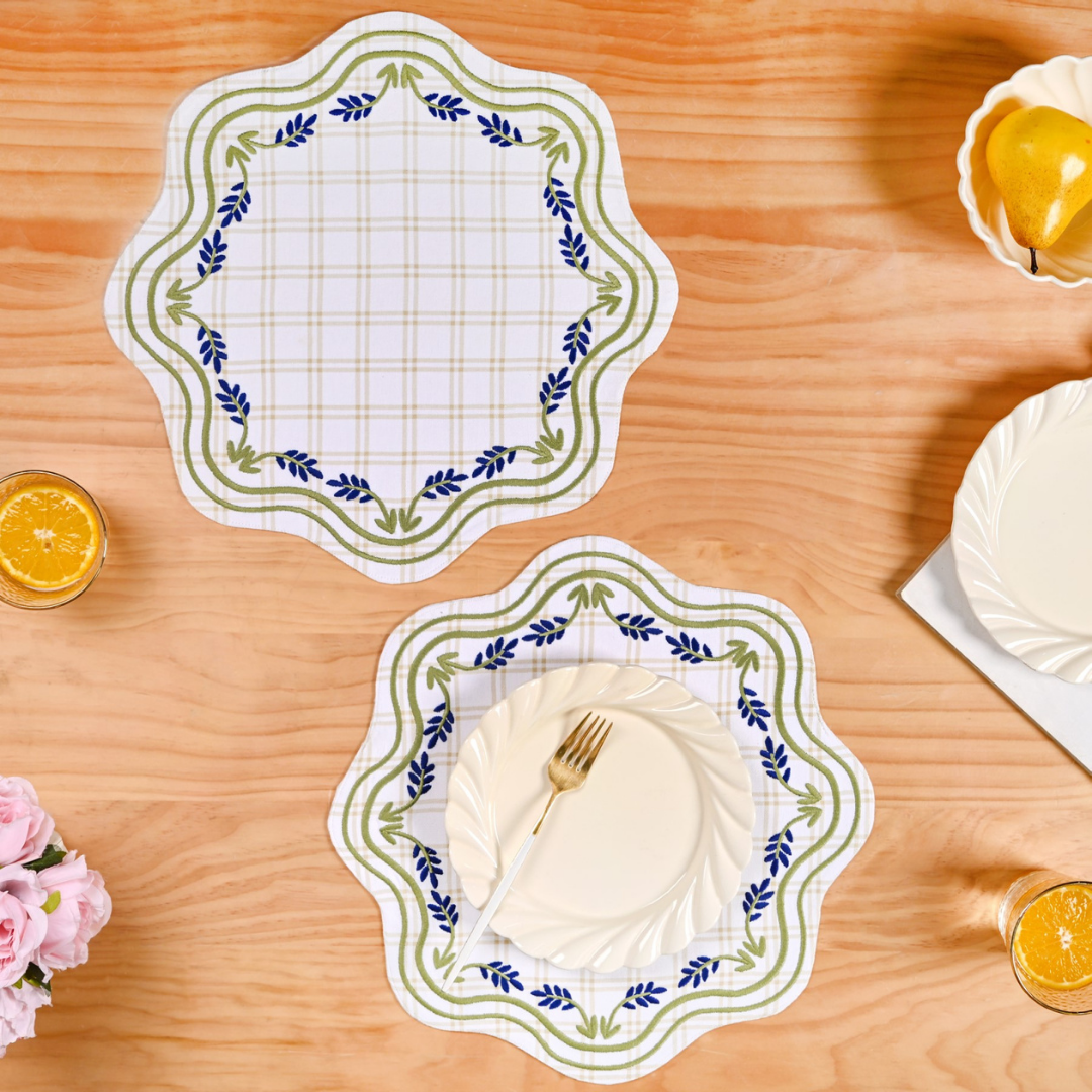 Blue Ivy Cotton Embroidered Table Mat Set Of 6 Nestasia