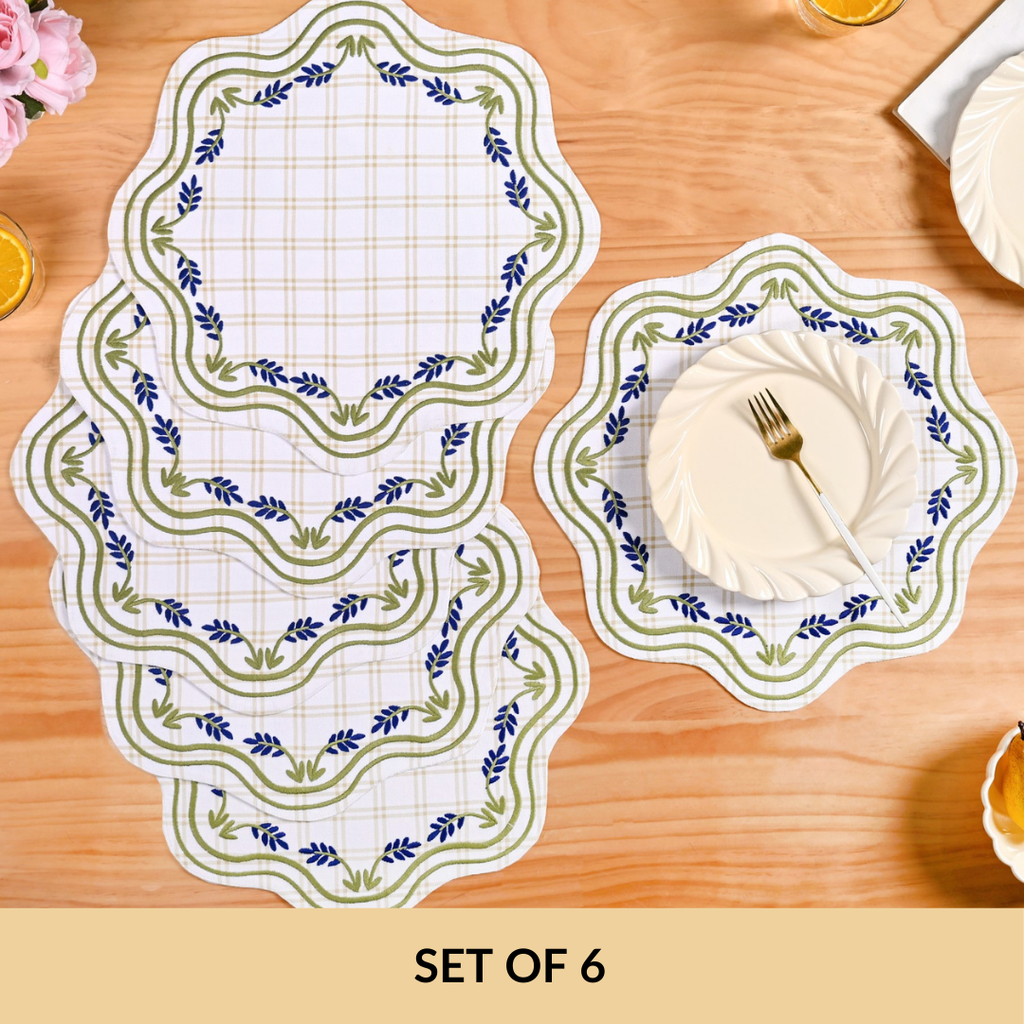 Blue Ivy Cotton Embroidered Table Mat Set Of 6 Nestasia