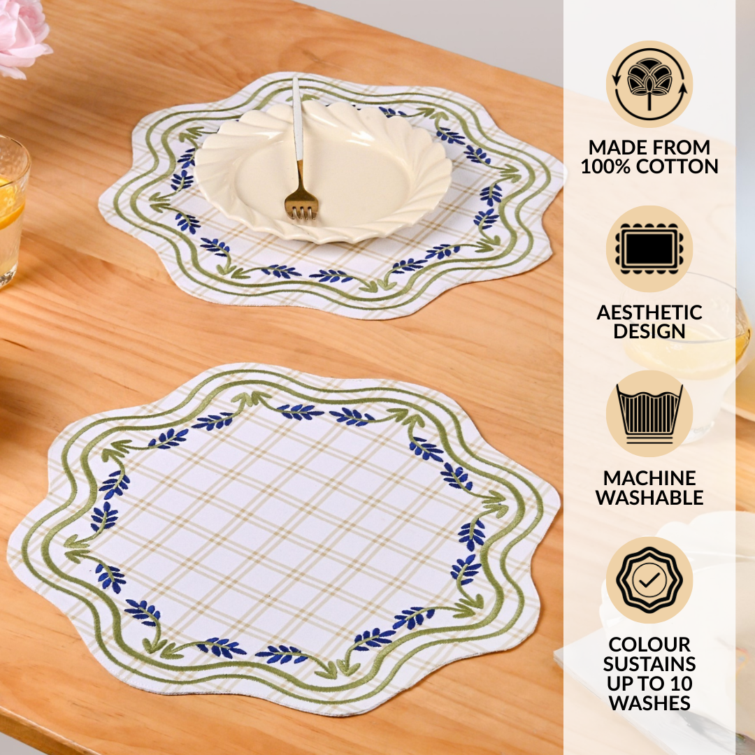 Blue Ivy Cotton Embroidered Table Mat Set Of 6 Nestasia
