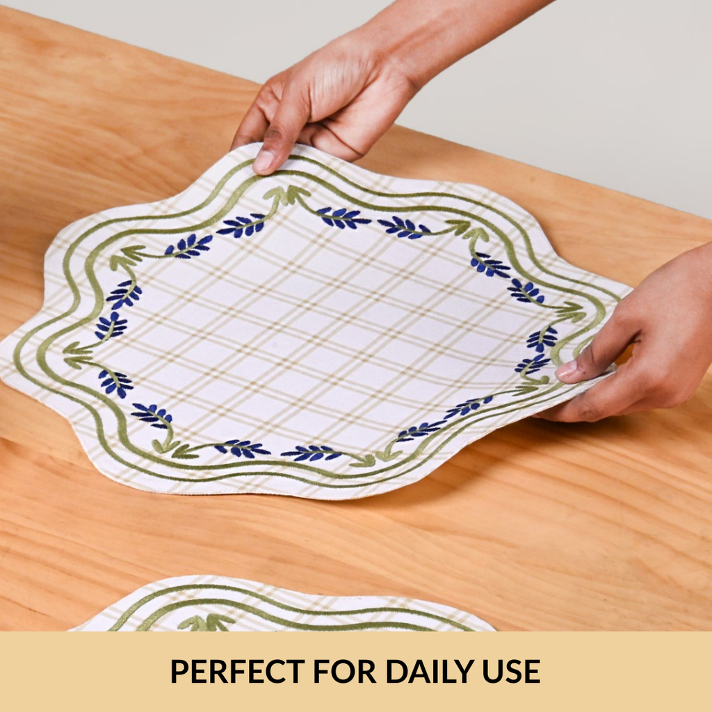 Blue Ivy Cotton Embroidered Table Mat Set Of 6 Nestasia