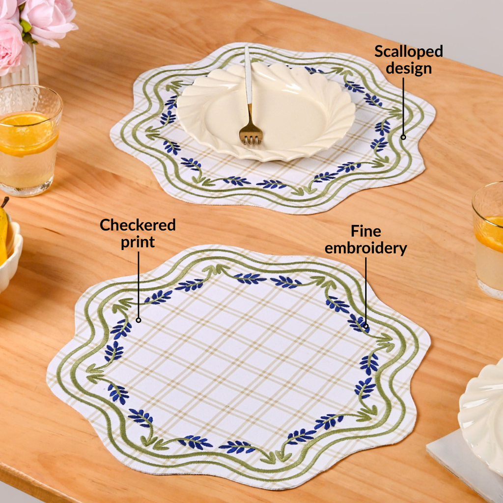 Blue Ivy Cotton Embroidered Table Mat Set Of 6 Nestasia