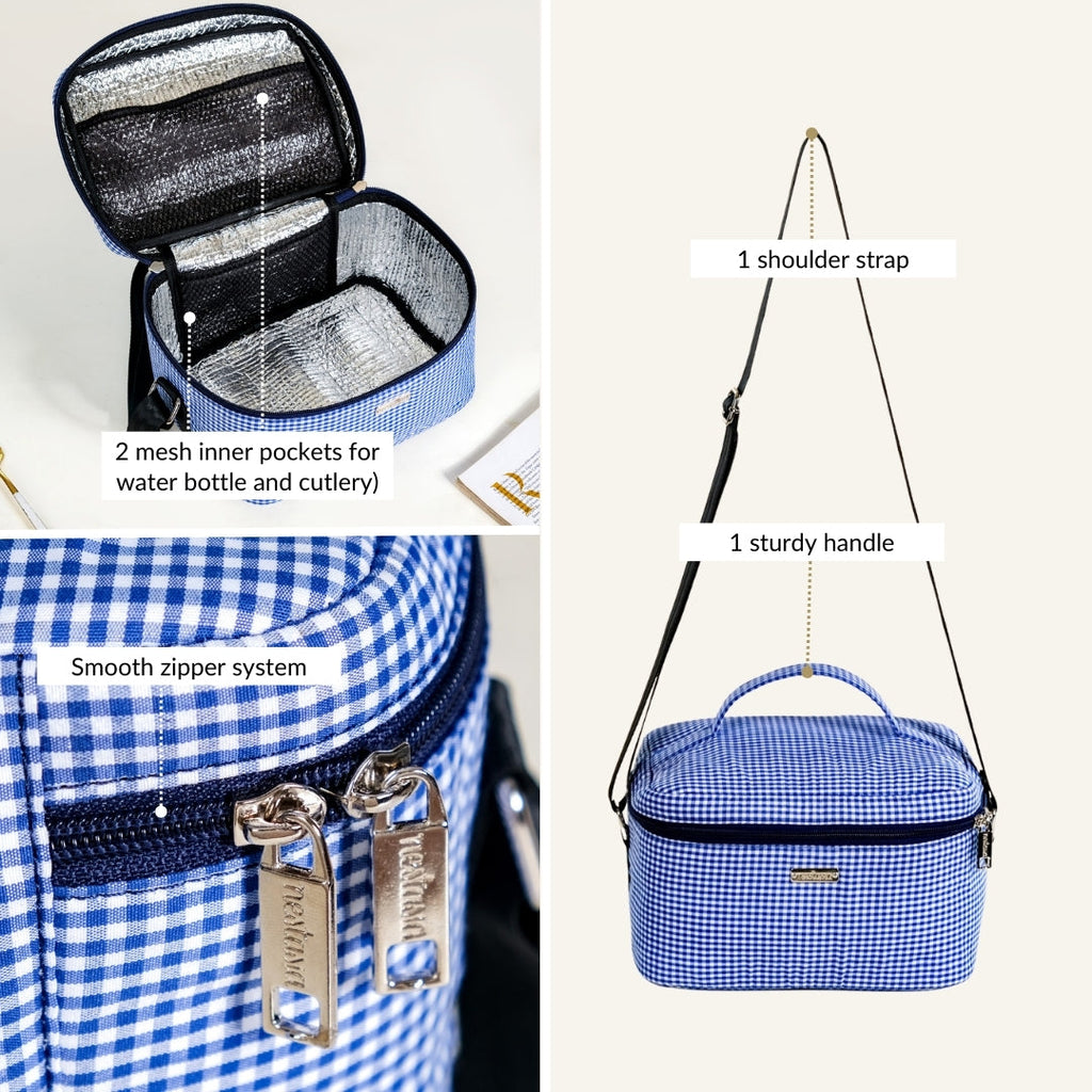 Blue Checkered Insulated Lunch Bag Nestasia