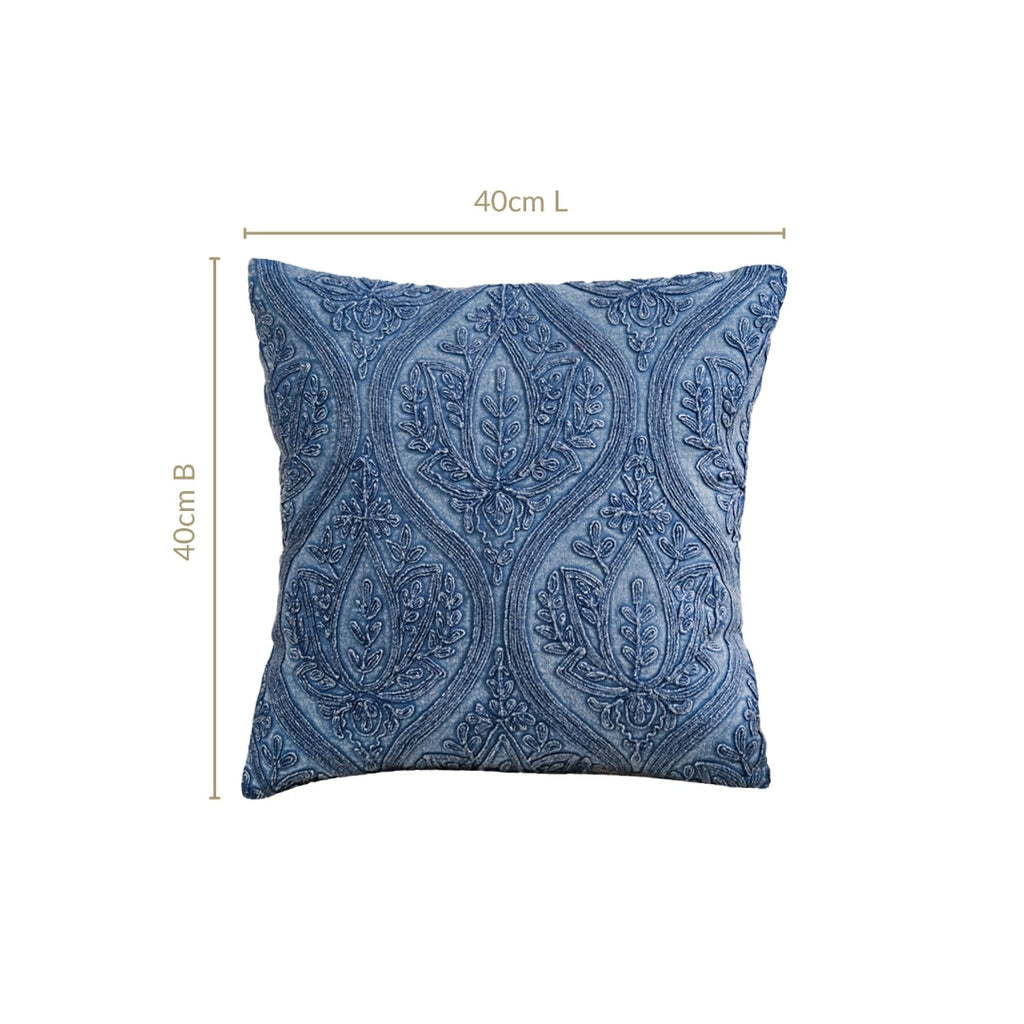 Blue Stonewash Embroidered Cotton Cushion Cover 40x40cm Nestasia