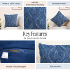 Blue Stonewash Embroidered Cotton Cushion Cover 40x40cm Nestasia