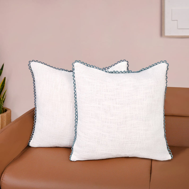 Blueline Lace Cotton Sofa With Looped Edging Set Cushion Cover Set Of 2 Nestasia