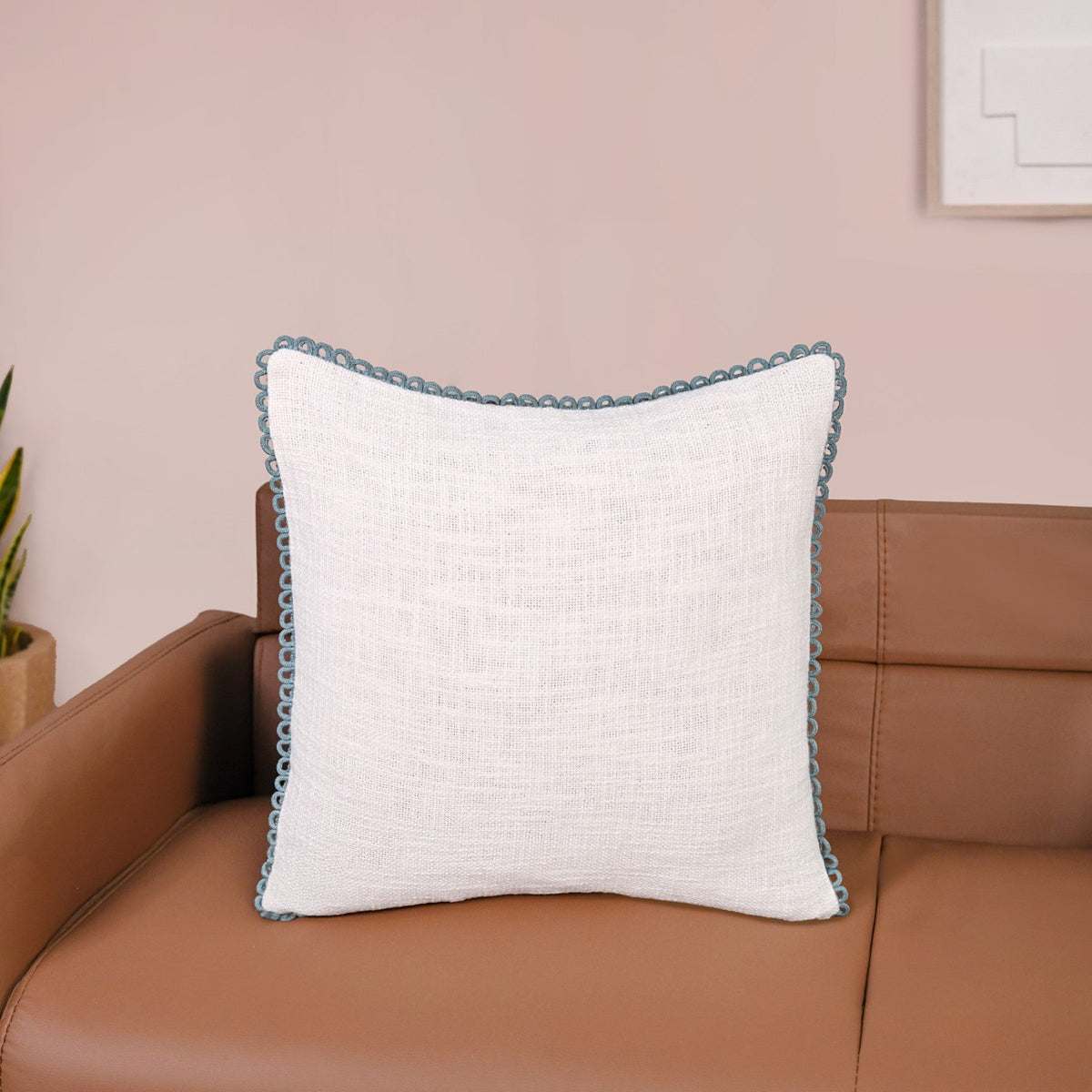 Blueline Lace Cotton Sofa With Looped Edging Set Cushion Cover Set Of 2 Nestasia