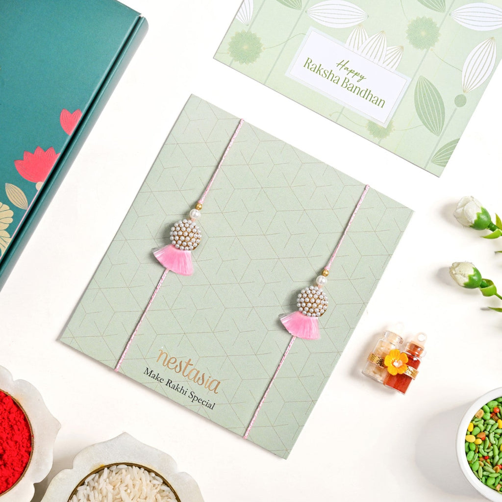 Blush Pearl Tassel Rakhi Gift Set Nestasia