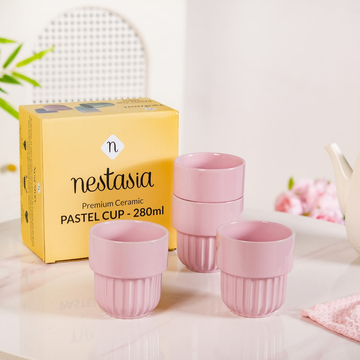 Snugsy Blush Pink Ceramic Stackable Cup Set Of 4 280ml Nestasia