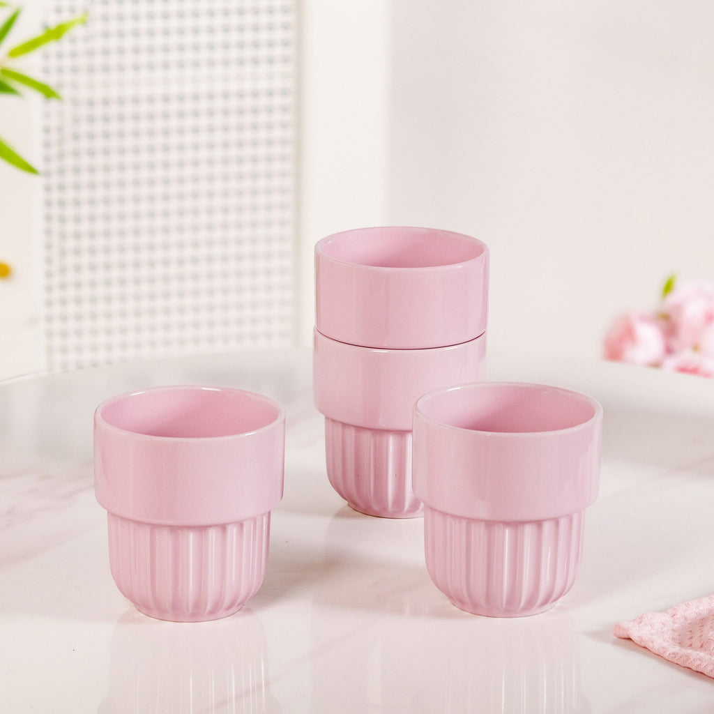 Snugsy Blush Pink Ceramic Stackable Cup Set Of 4 280ml Nestasia