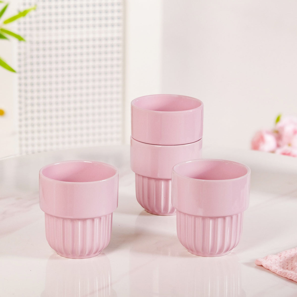 Snugsy Blush Pink Ceramic Stackable Cup Set Of 4 280ml Nestasia