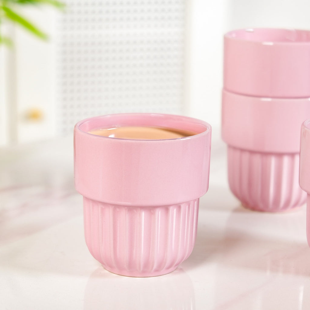 Snugsy Blush Pink Ceramic Stackable Cup Set Of 4 280ml Nestasia