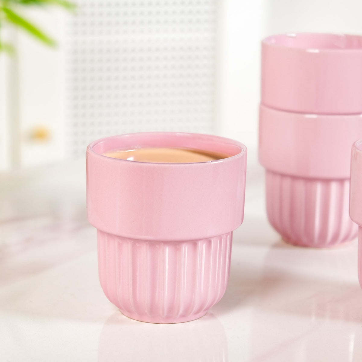 Snugsy Blush Pink Ceramic Stackable Cup Set Of 4 280ml Nestasia