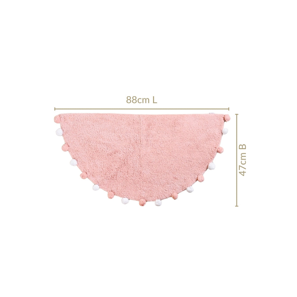 Blush Pink Pom Pom Pure Cotton Anti Slip Floor Mat 88x47cm Nestasia