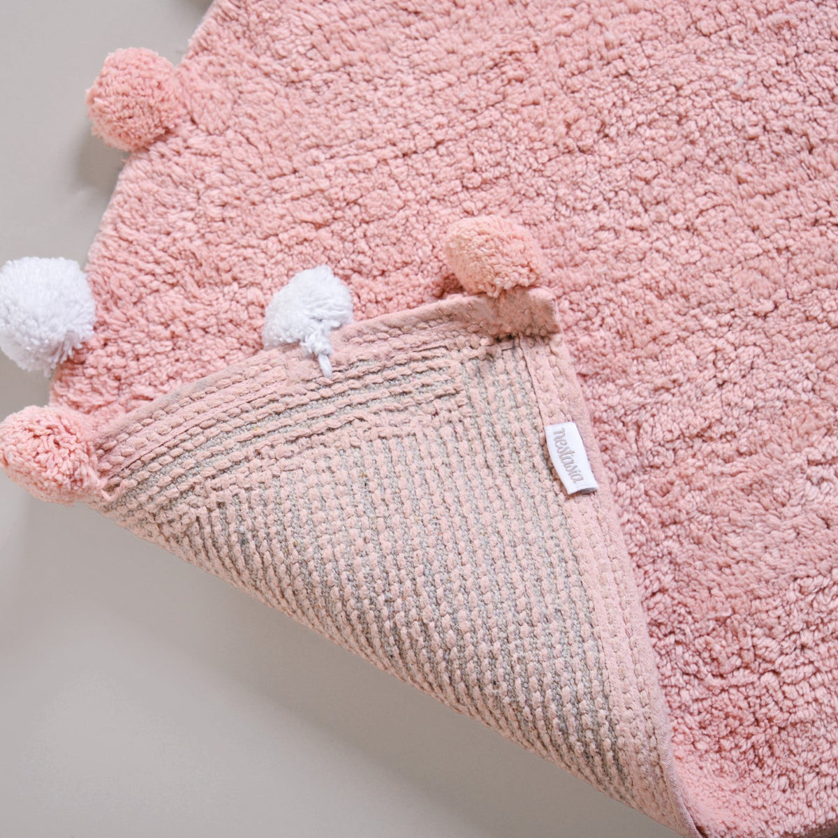 Blush Pink Pom Pom Pure Cotton Anti Slip Floor Mat 88x47cm Nestasia