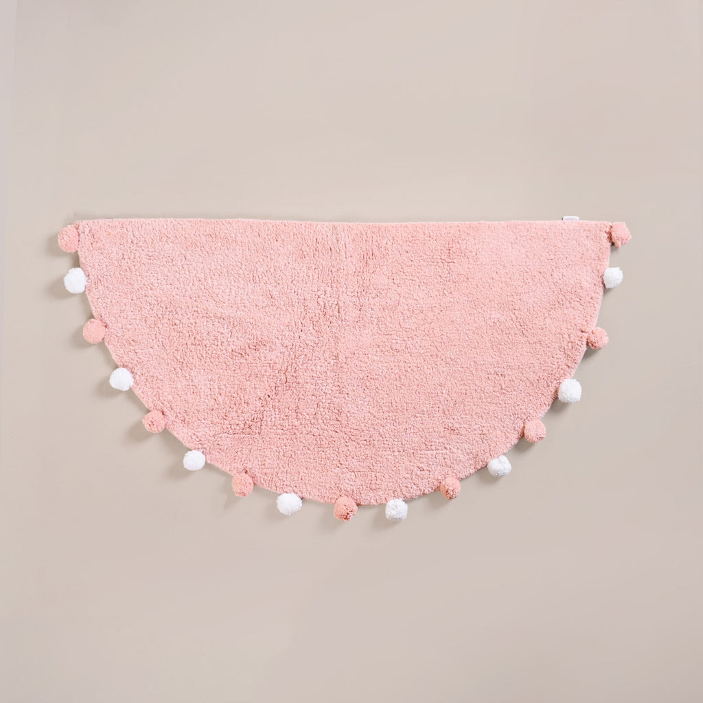 Blush Pink Pom Pom Pure Cotton Anti Slip Floor Mat 88x47cm Nestasia