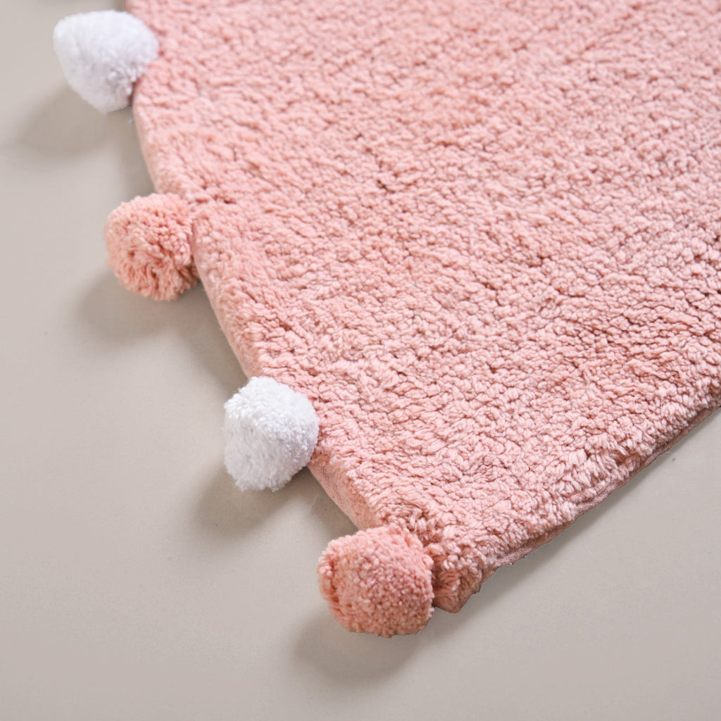 Blush Pink Pom Pom Pure Cotton Anti Slip Floor Mat 88x47cm Nestasia