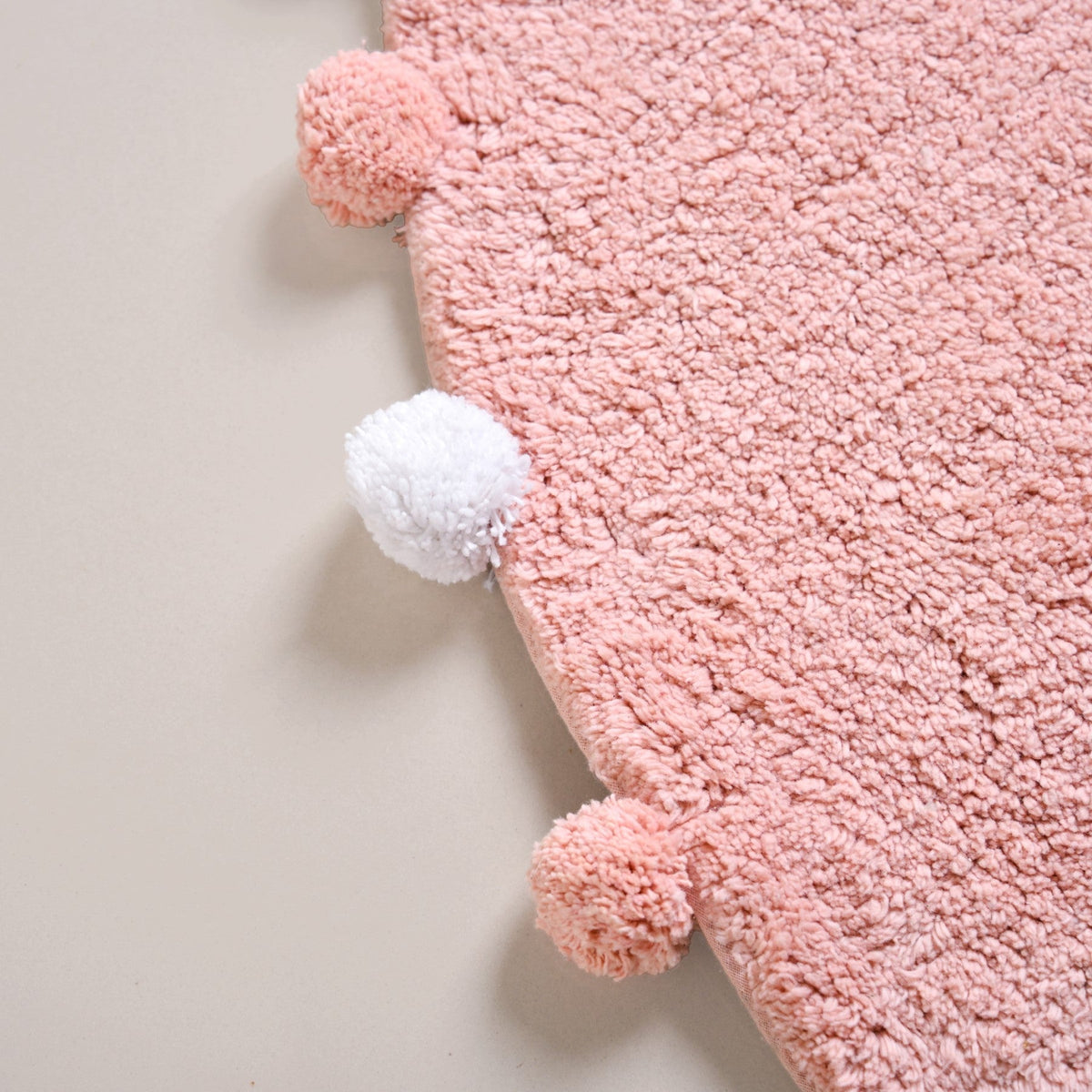 Blush Pink Pom Pom Pure Cotton Anti Slip Floor Mat 88x47cm Nestasia