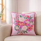 Blush Breeze Embroidered Stripe Cotton Cushion Cover 40x40cm Nestasia