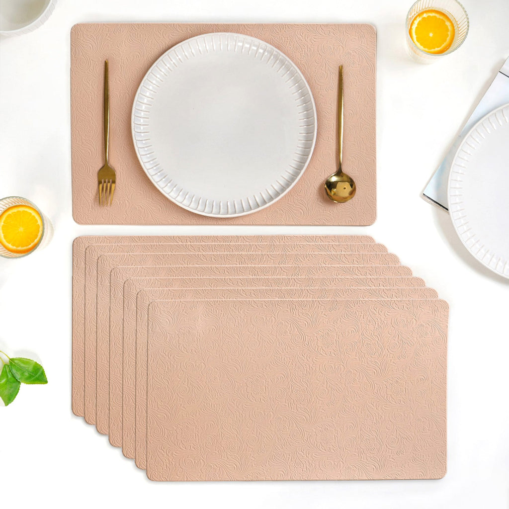 Blush Peach Embossed Table Mat Set Of 6 Nestasia