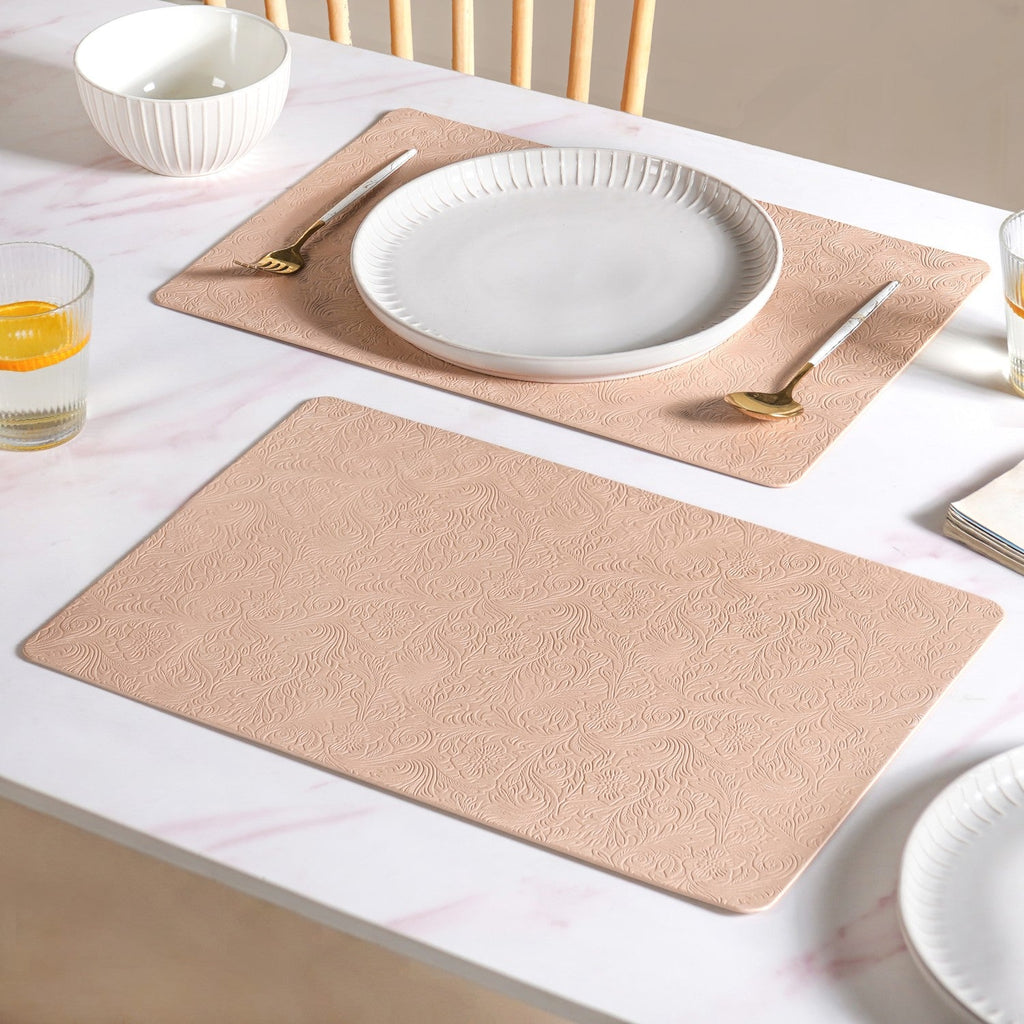 Blush Peach Embossed Table Mat Set Of 6 Nestasia