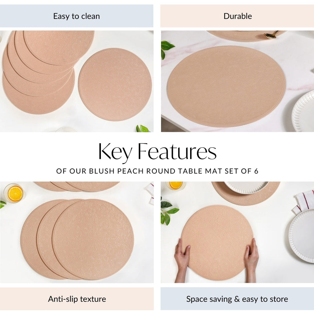 Blush Peach Round Table Mat Set Of 6 Nestasia