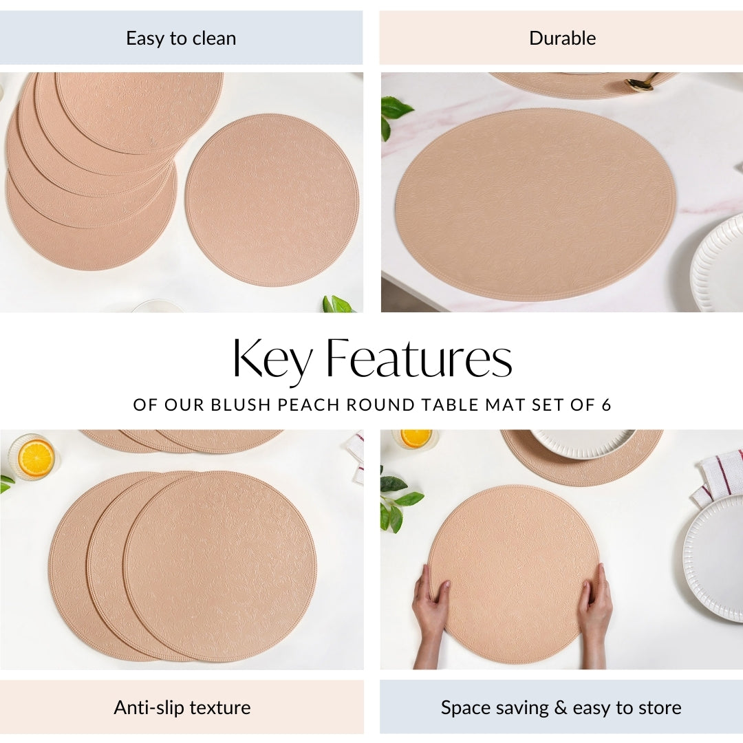 Blush Peach Round Table Mat Set Of 6 Nestasia