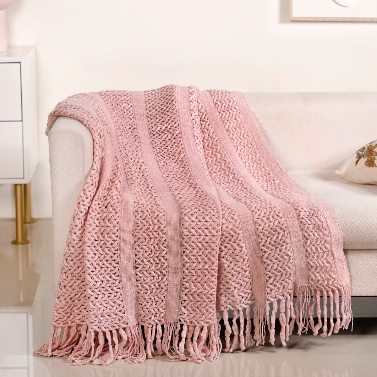 Blush Pink Feather Soft Throw Blanket Nestasia
