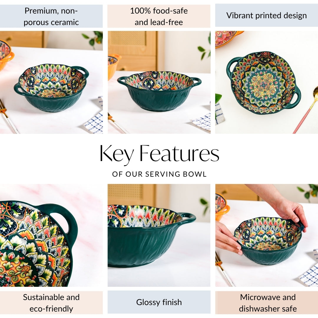 Mandala Melange Serving Bowl Green 1500ml Nestasia
