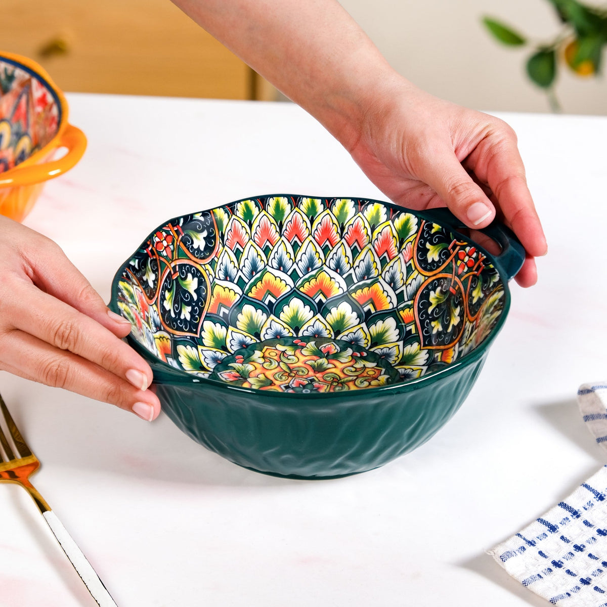 Mandala Melange Serving Bowl Green 1500ml Nestasia
