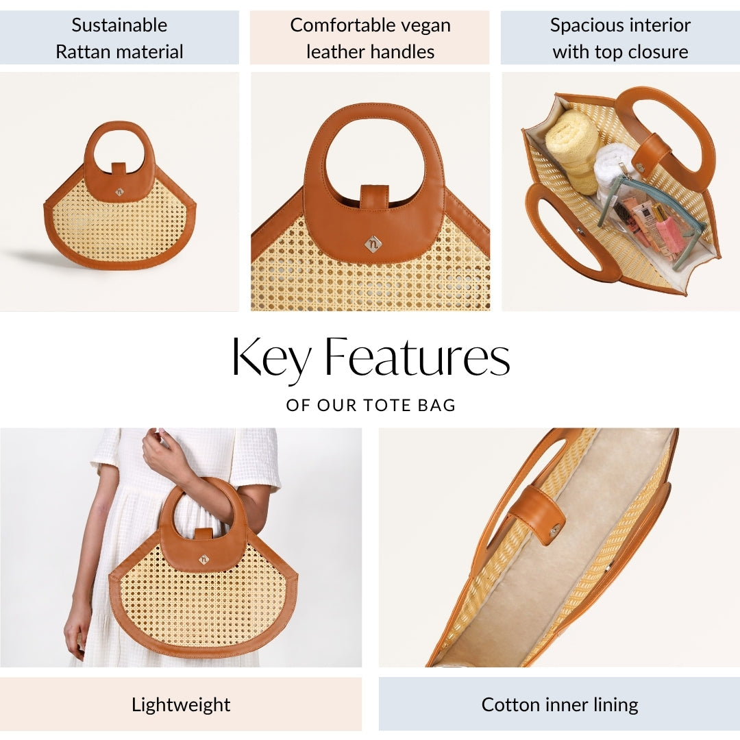 Rattan Tan Basket Tote Bag Nestasia