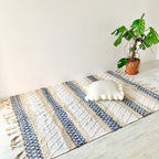 BOHO Ivy Hand Woven Rug - White and Blue Nestasia