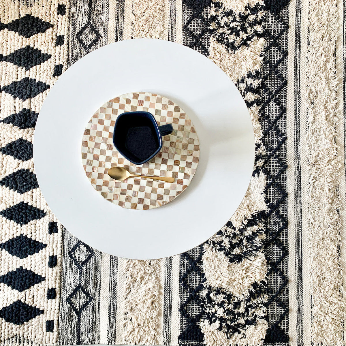 BOHO Avery Hand Woven Rug - Black & Beige Nestasia