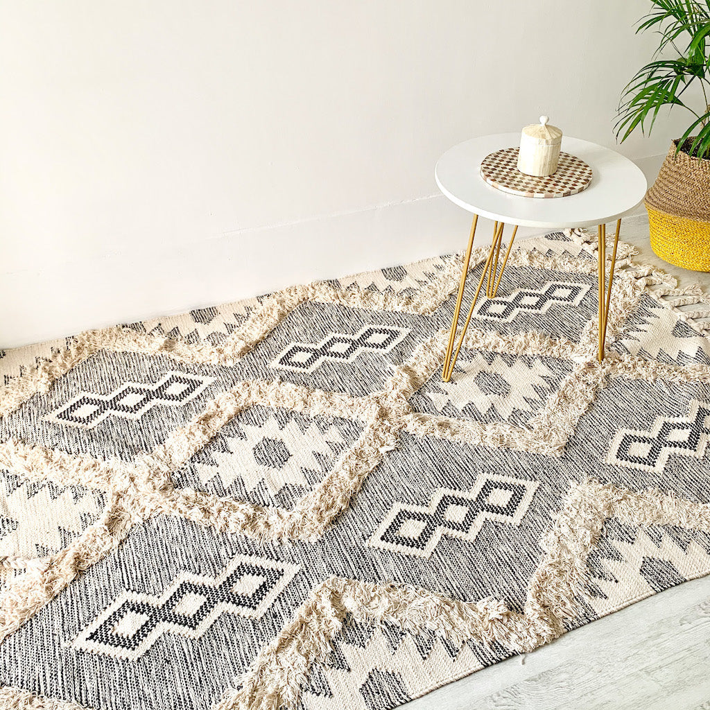 BOHO Lydia Morrocan Hand Woven Rug - Grey & Natural Nestasia