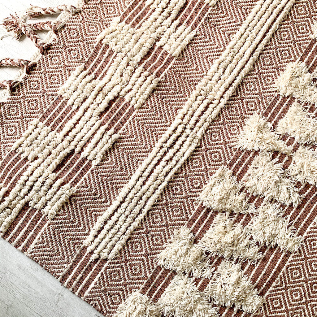 BOHO Ophelia Hand Woven Rug - Brown & White Nestasia