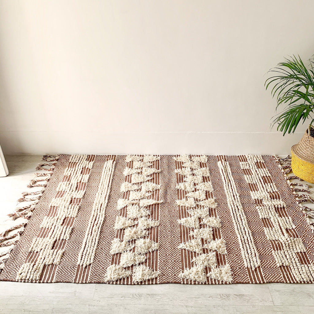 BOHO Ophelia Hand Woven Rug - Brown & White Nestasia