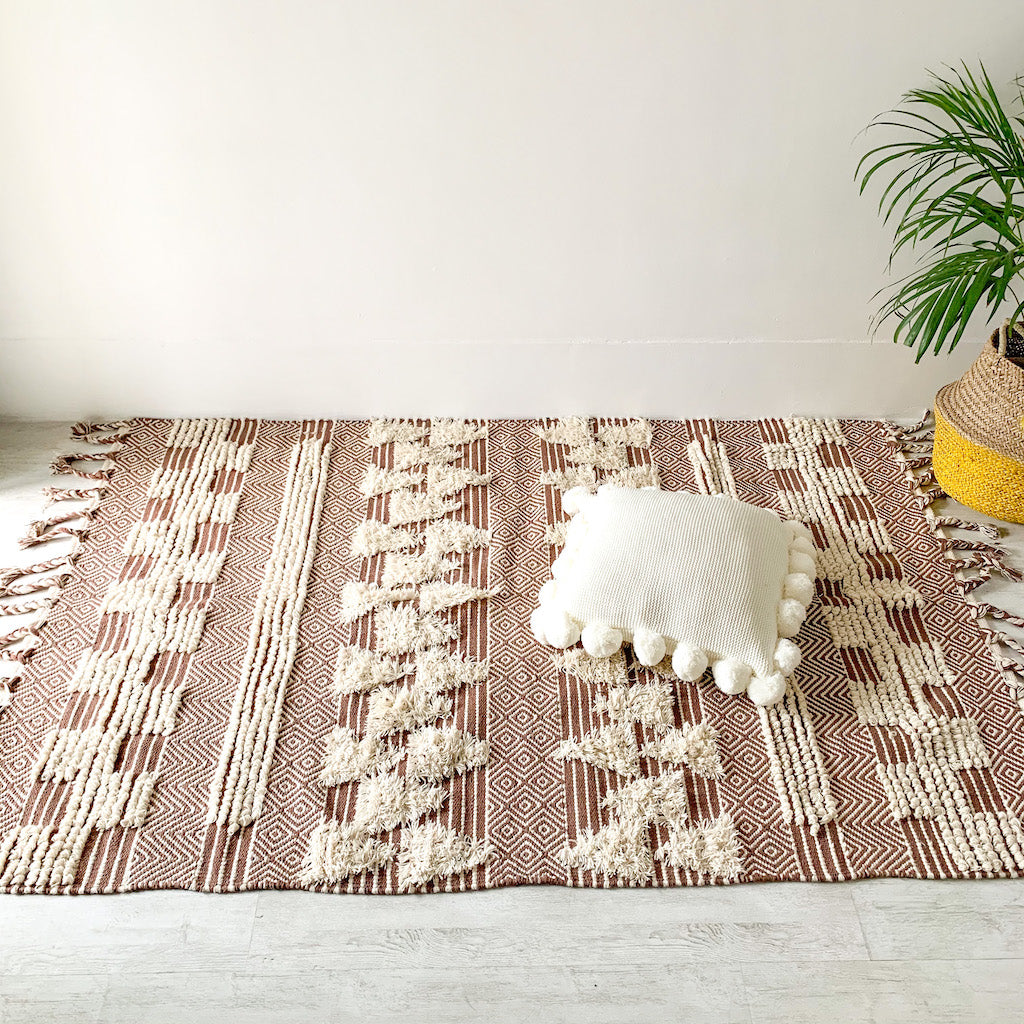 BOHO Ophelia Hand Woven Rug - Brown & White Nestasia