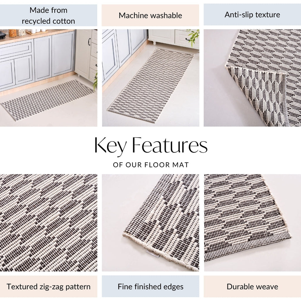 Boho Weave Floor Runner Cotton Mat Brown White 134x50cm Nestasia