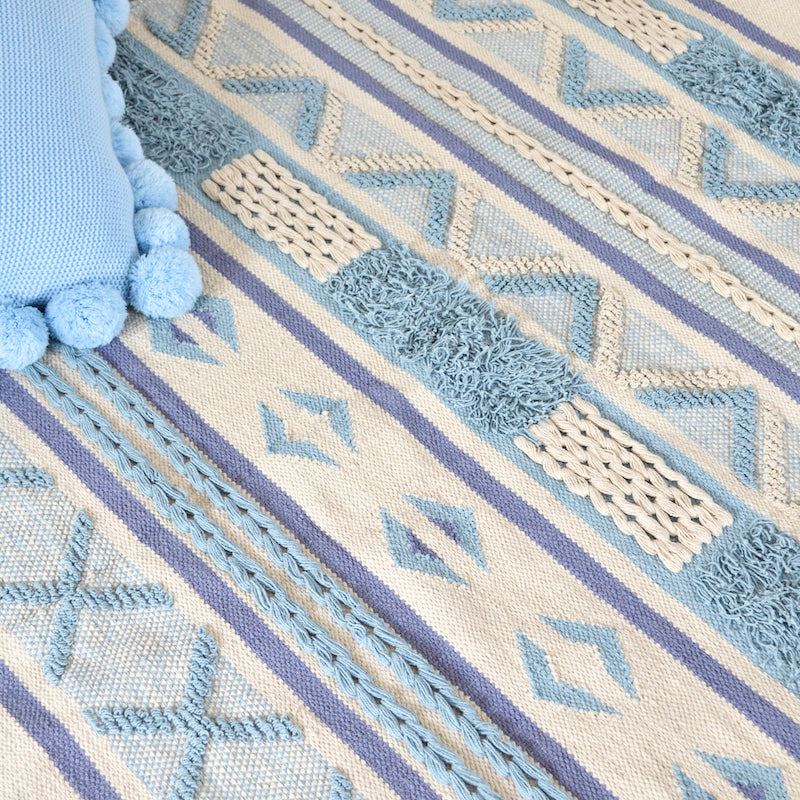 BOHO Bluebell Hand Woven Rug - Blue White & Natural Nestasia
