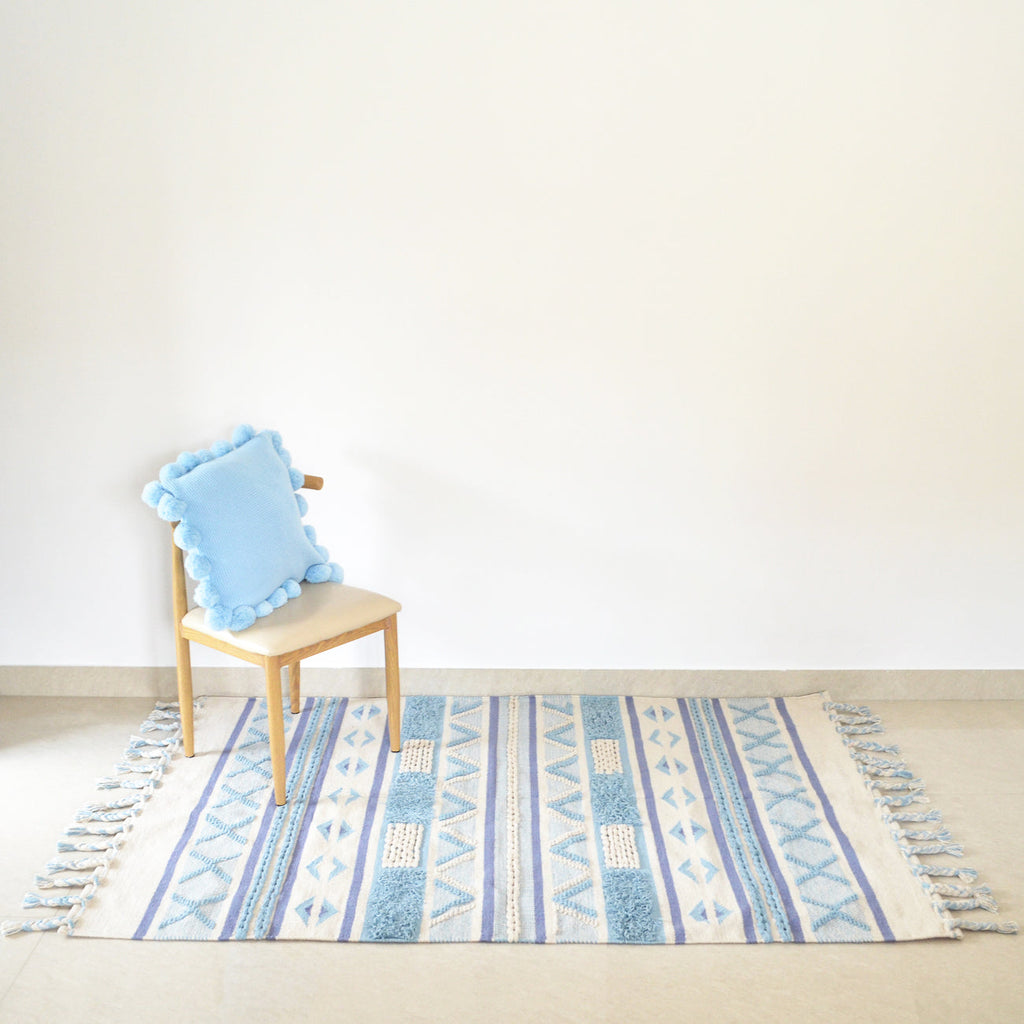 BOHO Bluebell Hand Woven Rug - Blue White & Natural Nestasia