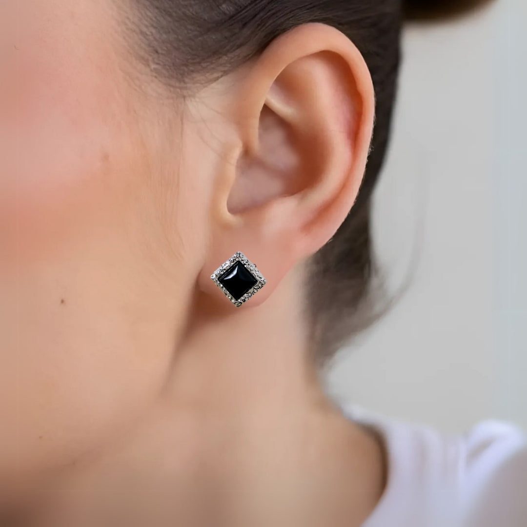 Bold Black Silver Studs Nestasia