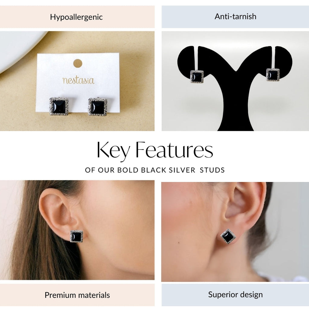 Bold Black Silver Studs Nestasia