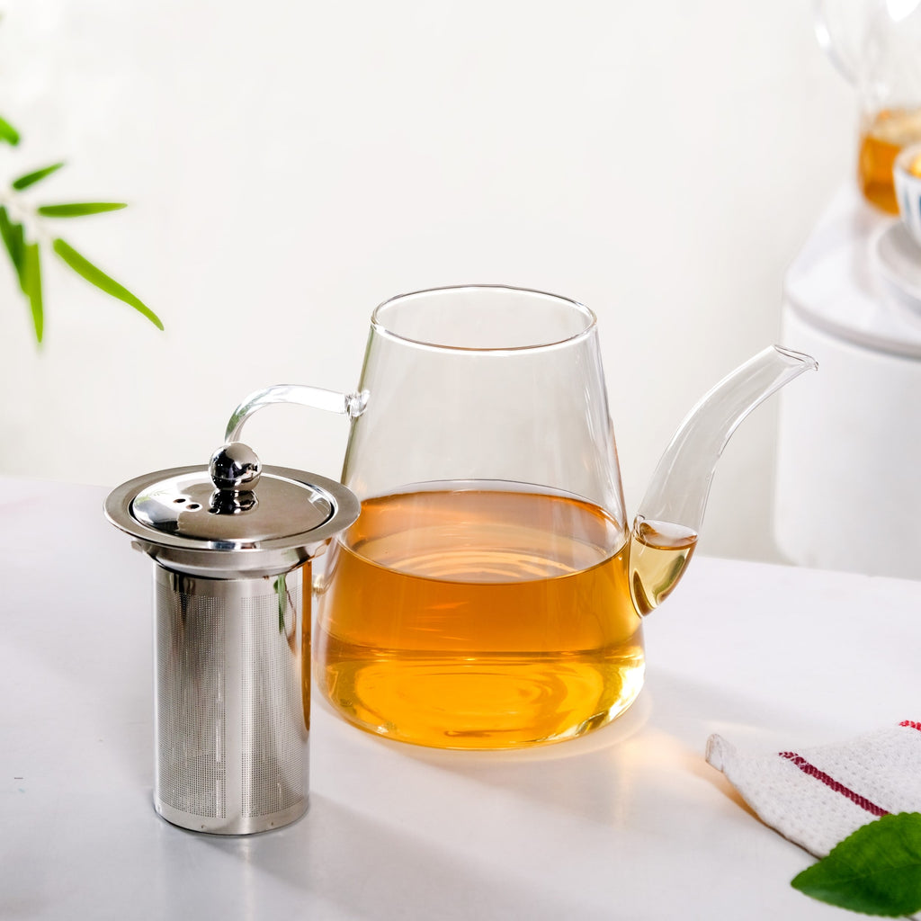 Glass Kettle With Tea Strainer Flame Safe 900ml Nestasia