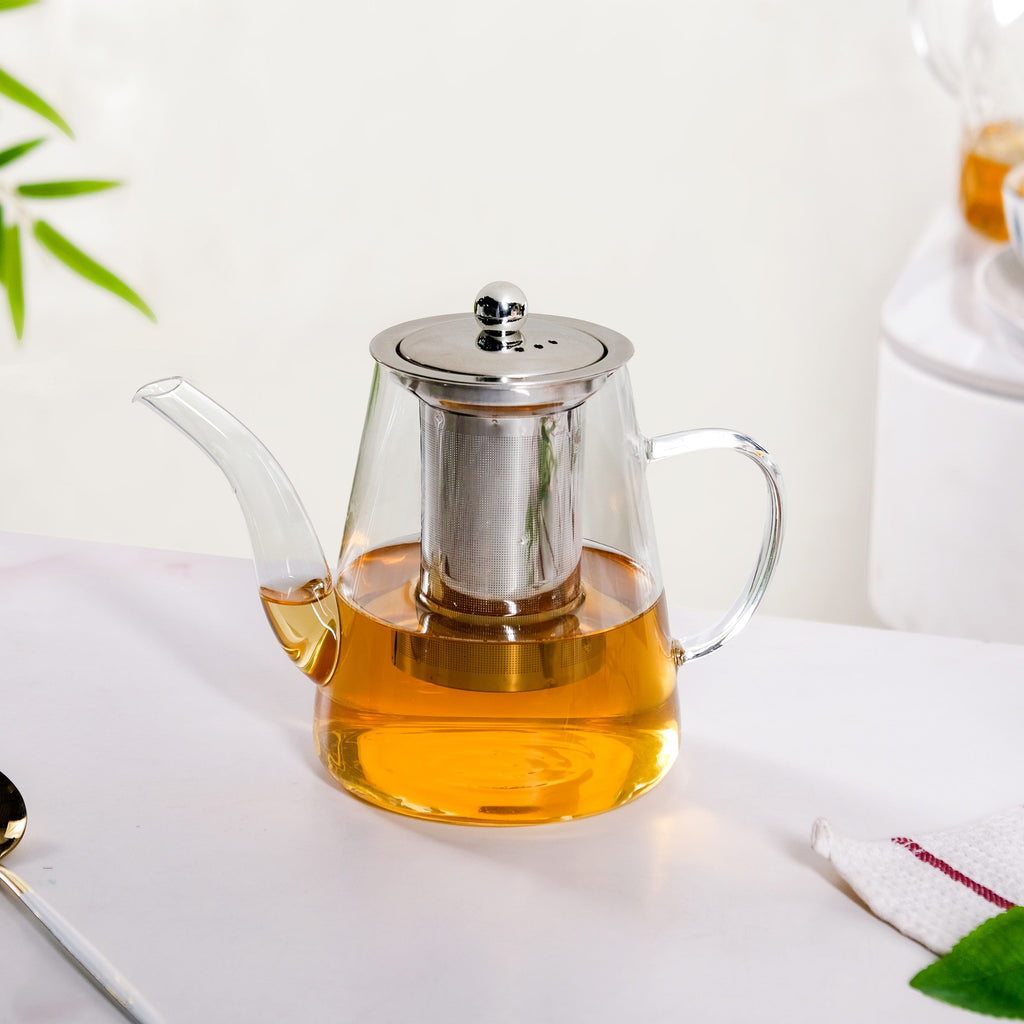 Glass Kettle With Tea Strainer Flame Safe 900ml Nestasia