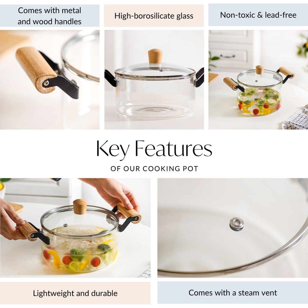 Borosilicate Simmer Pot With Handle Medium 3500ml Nestasia