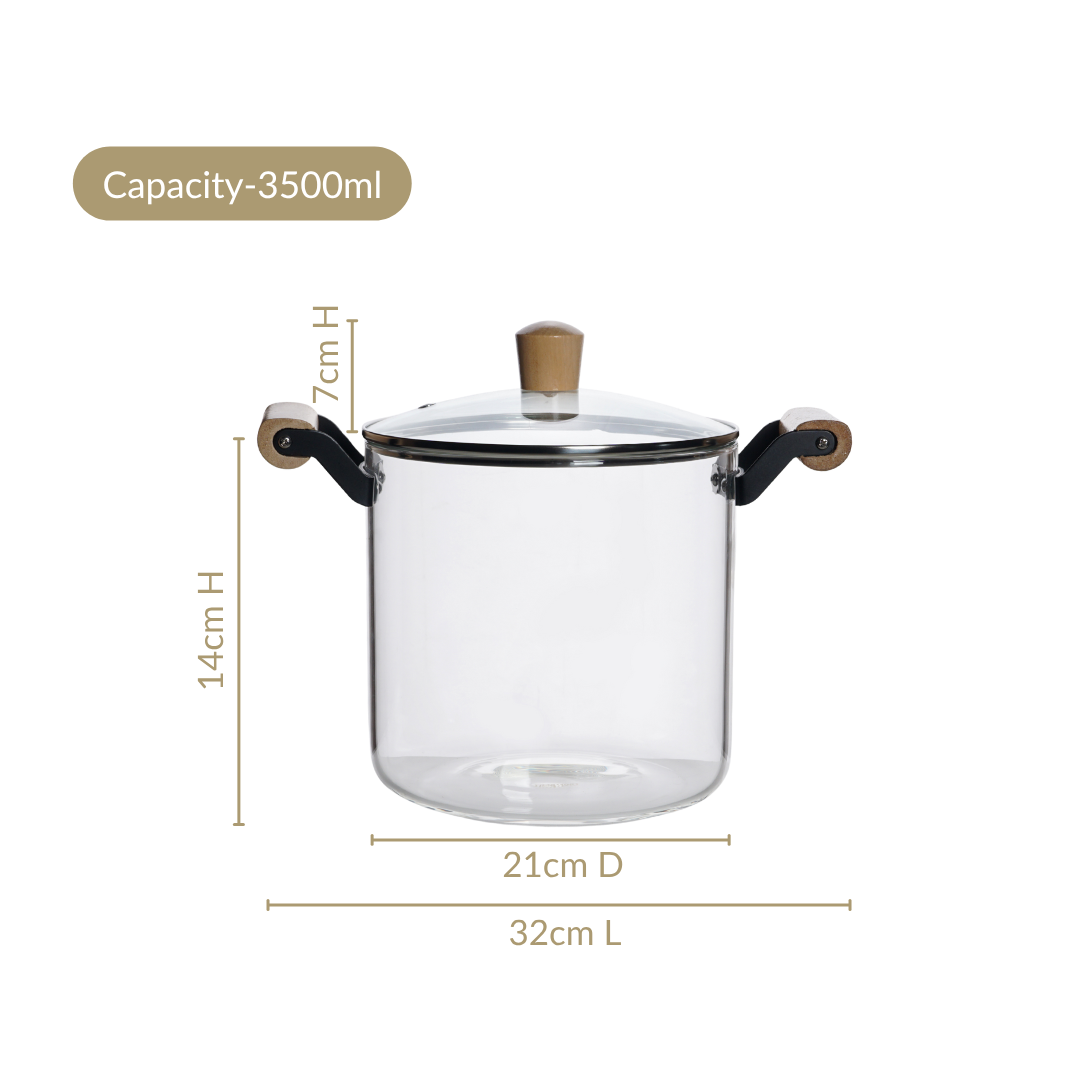 Borosilicate Simmer Pot With Handle Medium 3500ml Nestasia