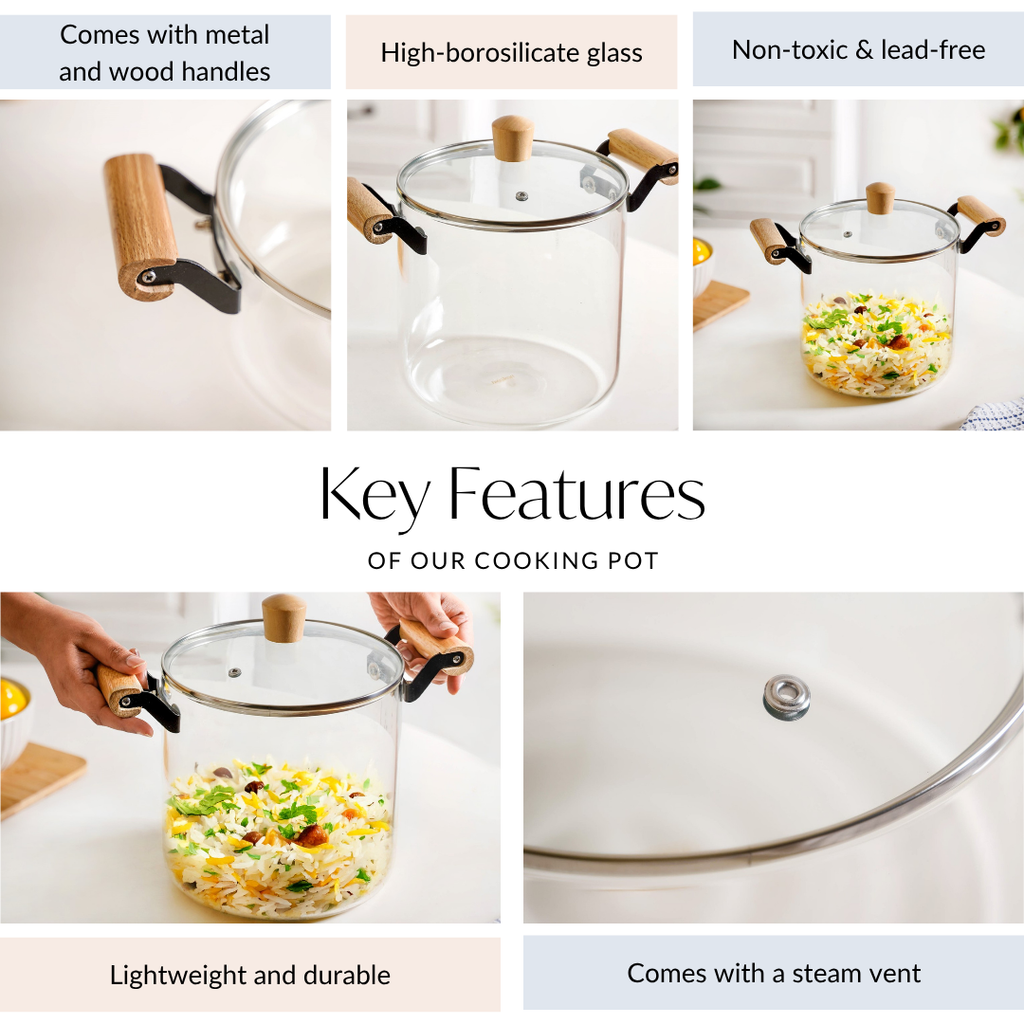 Borosilicate Simmer Pot With Lid And Handle Extra Large 5500ml Nestasia