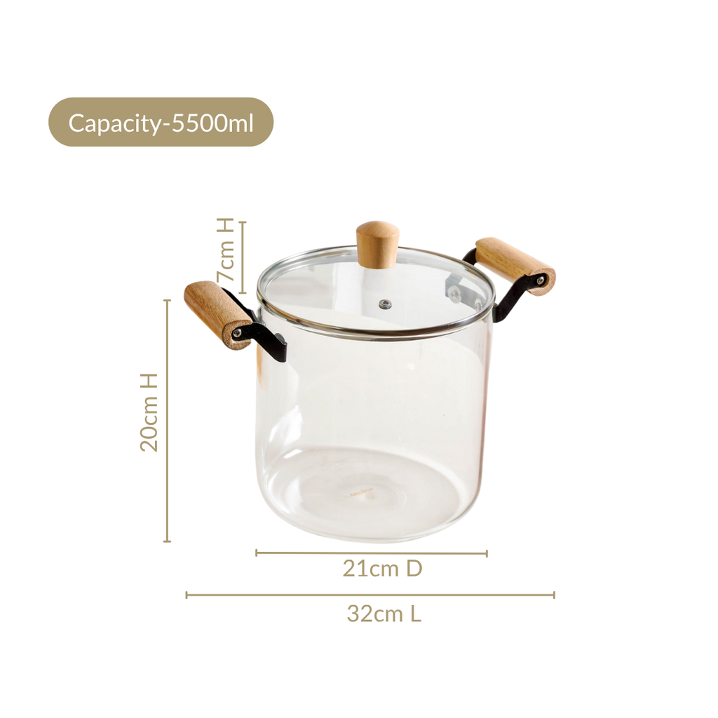 Borosilicate Simmer Pot With Lid And Handle Extra Large 5500ml Nestasia