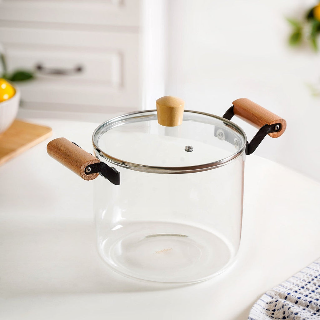 Borosilicate Stovetop Pot With Wooden Handle Large 4500ml Nestasia