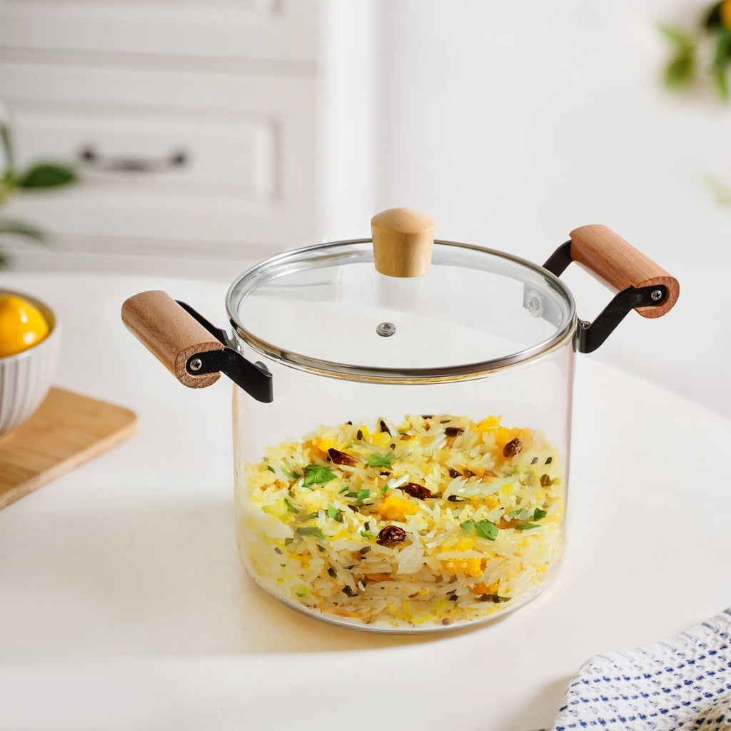 Borosilicate Stovetop Pot With Wooden Handle Large 4500ml Nestasia