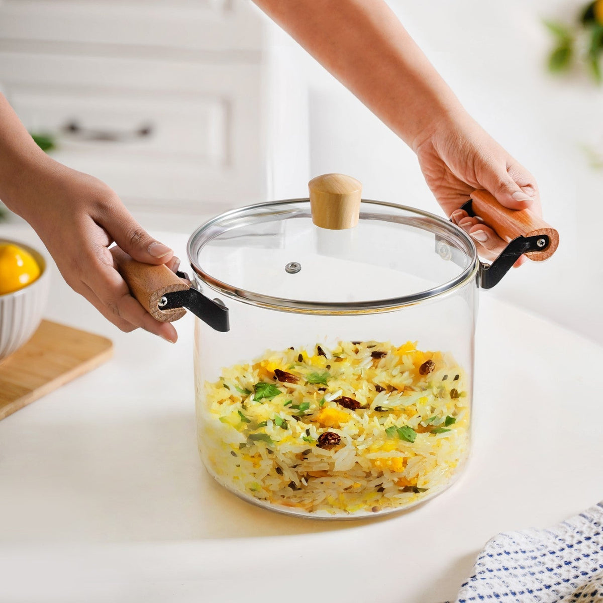 Borosilicate Stovetop Pot With Wooden Handle Large 4500ml Nestasia